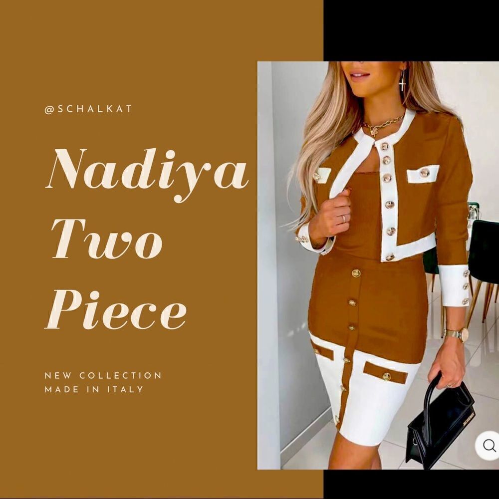💼Nadia Two Piece Set, Mini Dress with Cropped Jacket Overlay and Button Detail